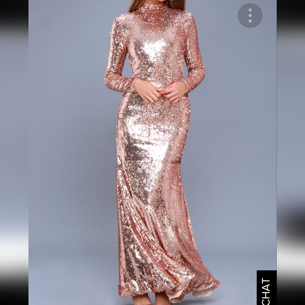 Lulu's Shimmering Rose Gold Long Sleeve Dress